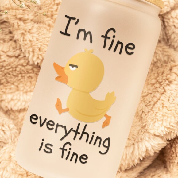 I'm Fine Everything Is Fine Tumbler, Angry Duck Glass Can, Sarcastic Iced Coffee - Picture 5 of 7